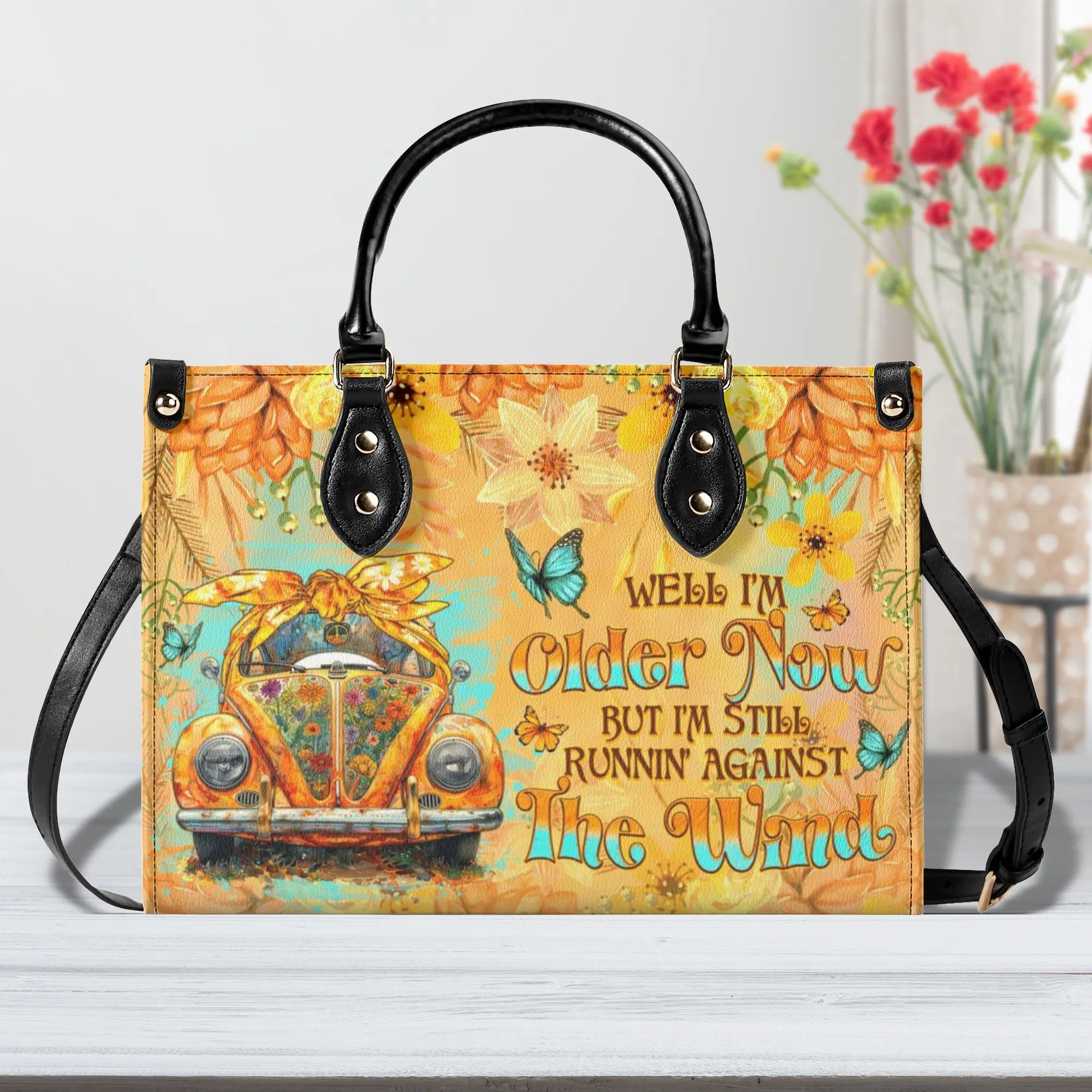 Older Now but Still Running Against the Wind Vintage Orange Car Hippie Leather Bag _6_ nfjz4