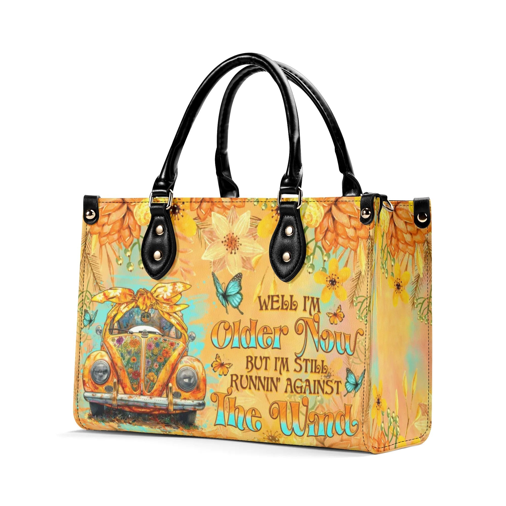 Older Now but Still Running Against the Wind Vintage Orange Car Hippie Leather Bag _9_ wvgY2