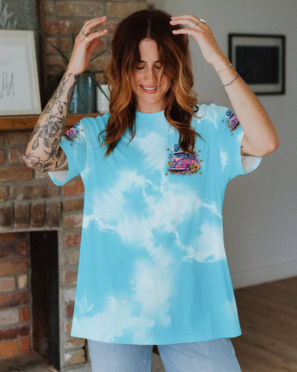 Older now but Still Runnin_E2_80_99 Against the Wind Vintage VW Bus and Butterfly Tie Dye Design AOP Shirts _2_ e8Nou
