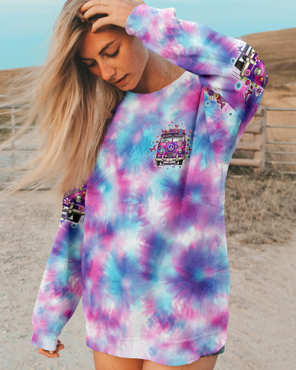 On a Dark Desert Highway Cool Wind in My Hair Hippie Van Tie Dye AOP Shirts _4_ Vjkt1