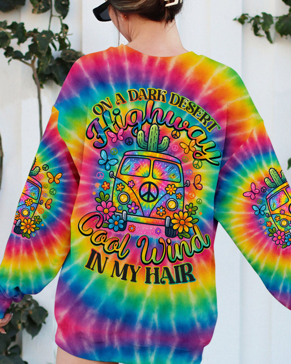 On a Dark Desert Highway Cool Wind in My Hair Tie Dye Hippie Van AOP Shirts _5_ IjzSO