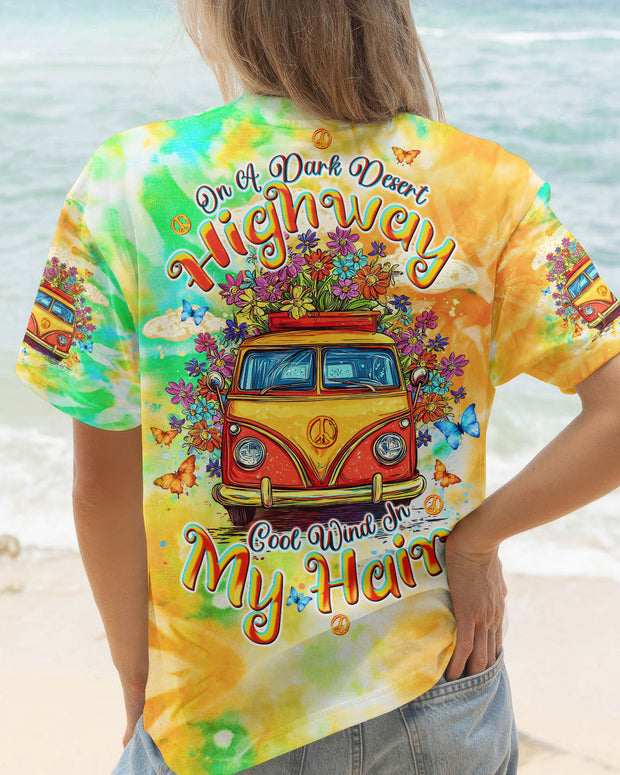 On a Dark Desert Highway Cool Wind in My Hair - Tie Dye Retro Hippie Van - AOP Shirts