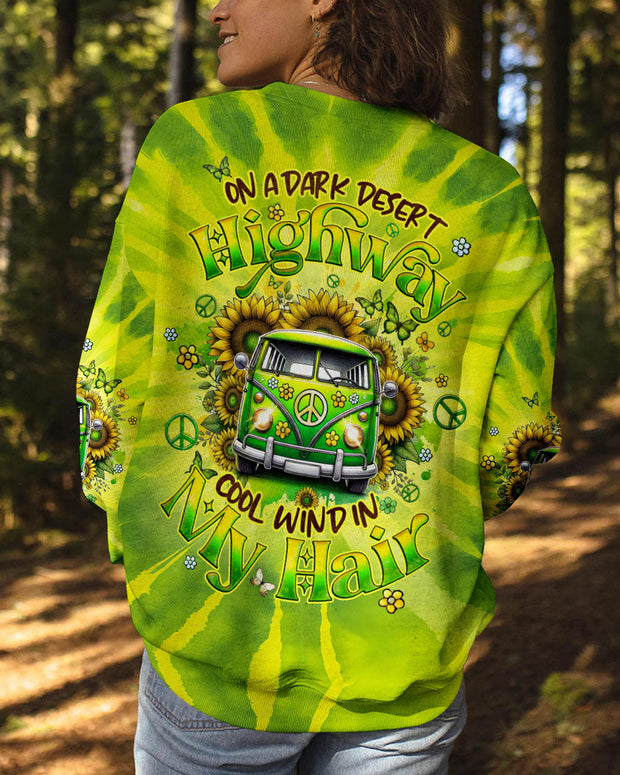 On a Dark Desert Highway Cool Wind in My Hair - Tie Dye VW Bus and Sunflower - AOP Shirts