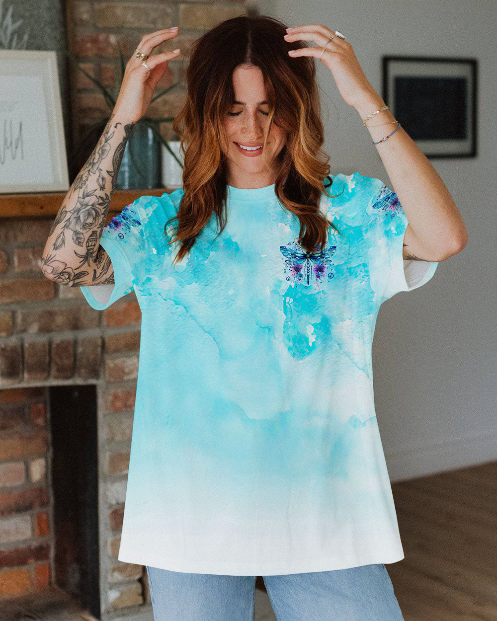 One Love One Heart One Spirit Peaceful Dragonfly and Flowers AOP Shirts _2_ fx7nF
