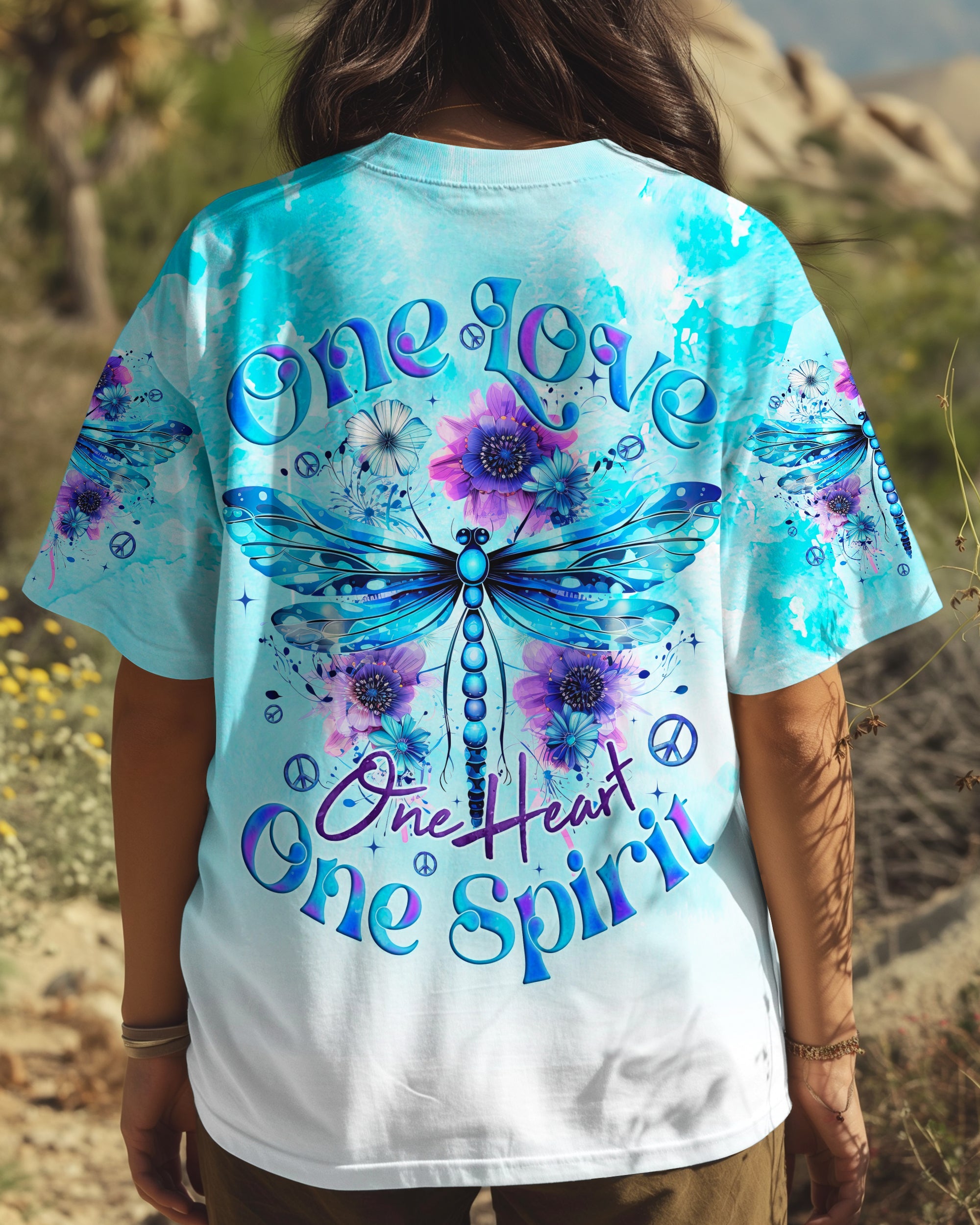 One Love One Heart One Spirit Peaceful Dragonfly and Flowers AOP Shirts _3_ cqIWr