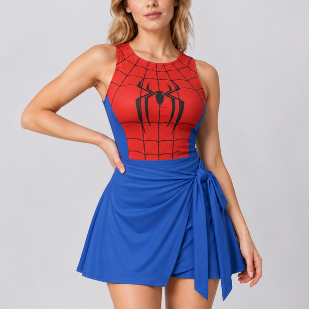 Heroic Red Blue Web Slinger Superhero Arachnid Halloween Tennis Dress Skirt