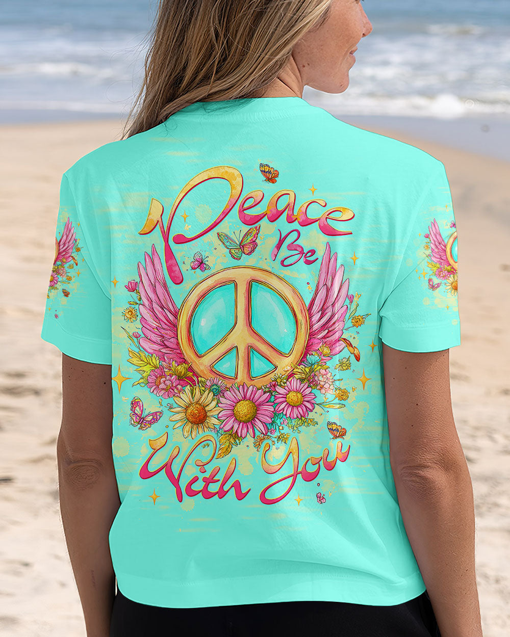 Peace Be With You Winged Peace Sign and Daisy Hippie Style AOP Shirts _3_ k5qxx