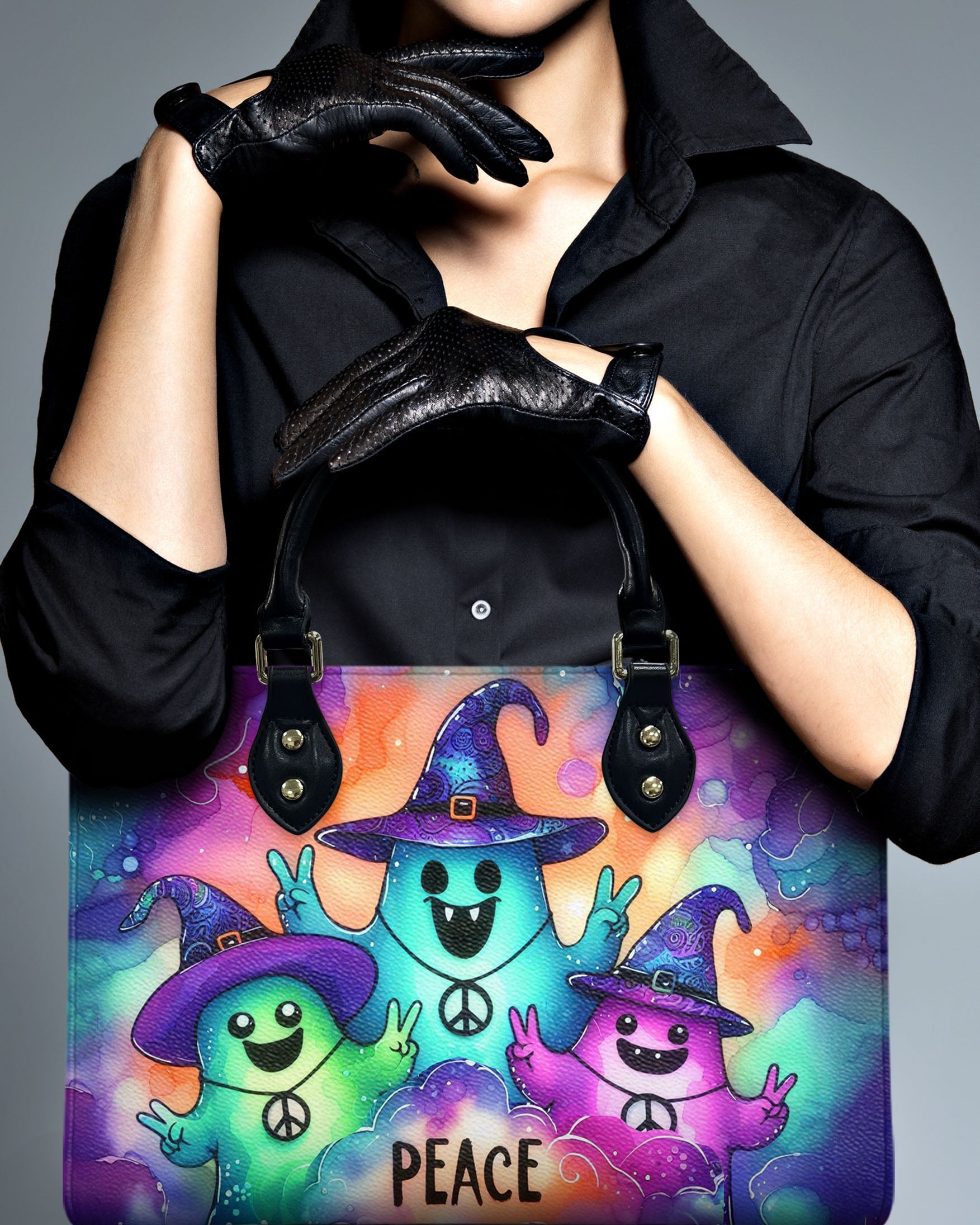 Peace Ghosts Halloween Witch Hat Hippie Leather Bag _2_ nUvmV