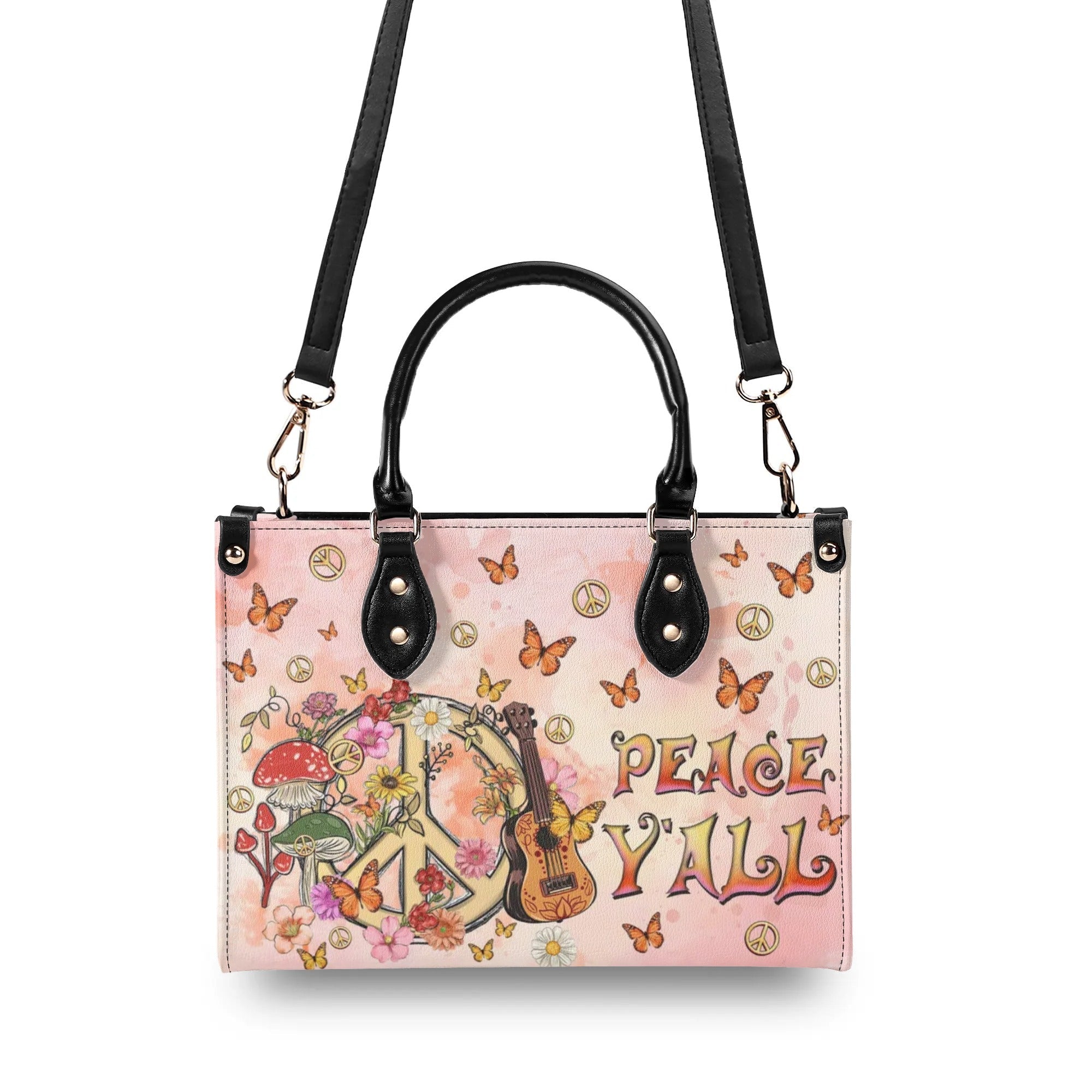 Peace Y_E2_80_99All Peace Sign with Guitar and Mushrooms Hippie Leather Bag Gift for Women _2_ 8Wguf
