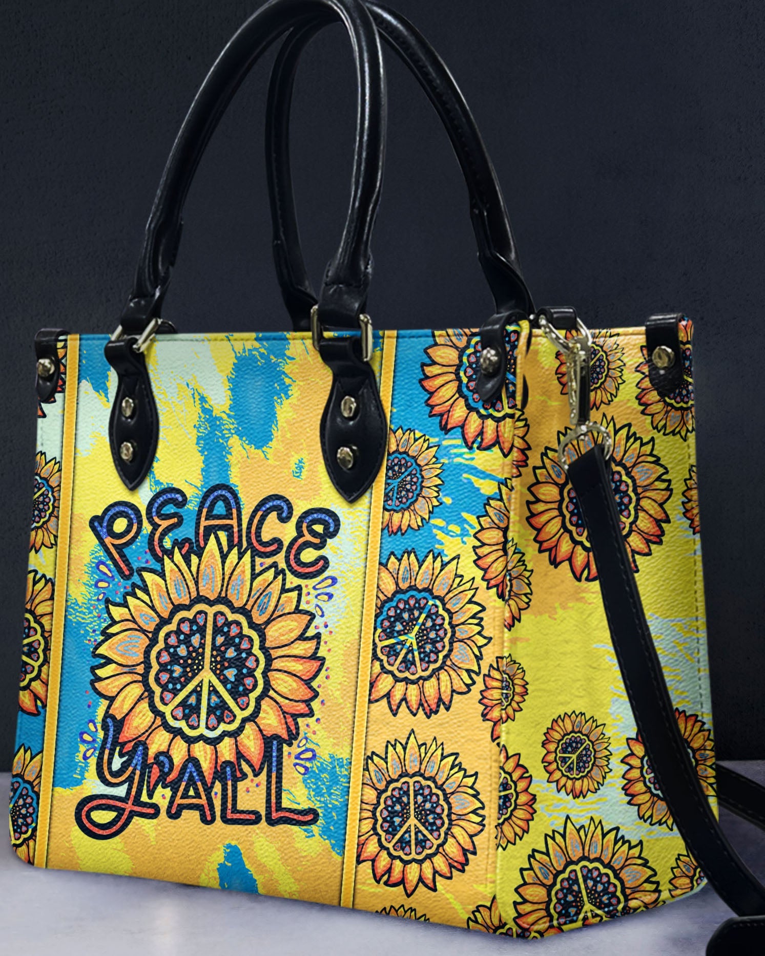 Peace Y_E2_80_99all Sunflower Peace Yellow Tie Dye Hippie Leather Bag Gift for Women _2_ Qepw3