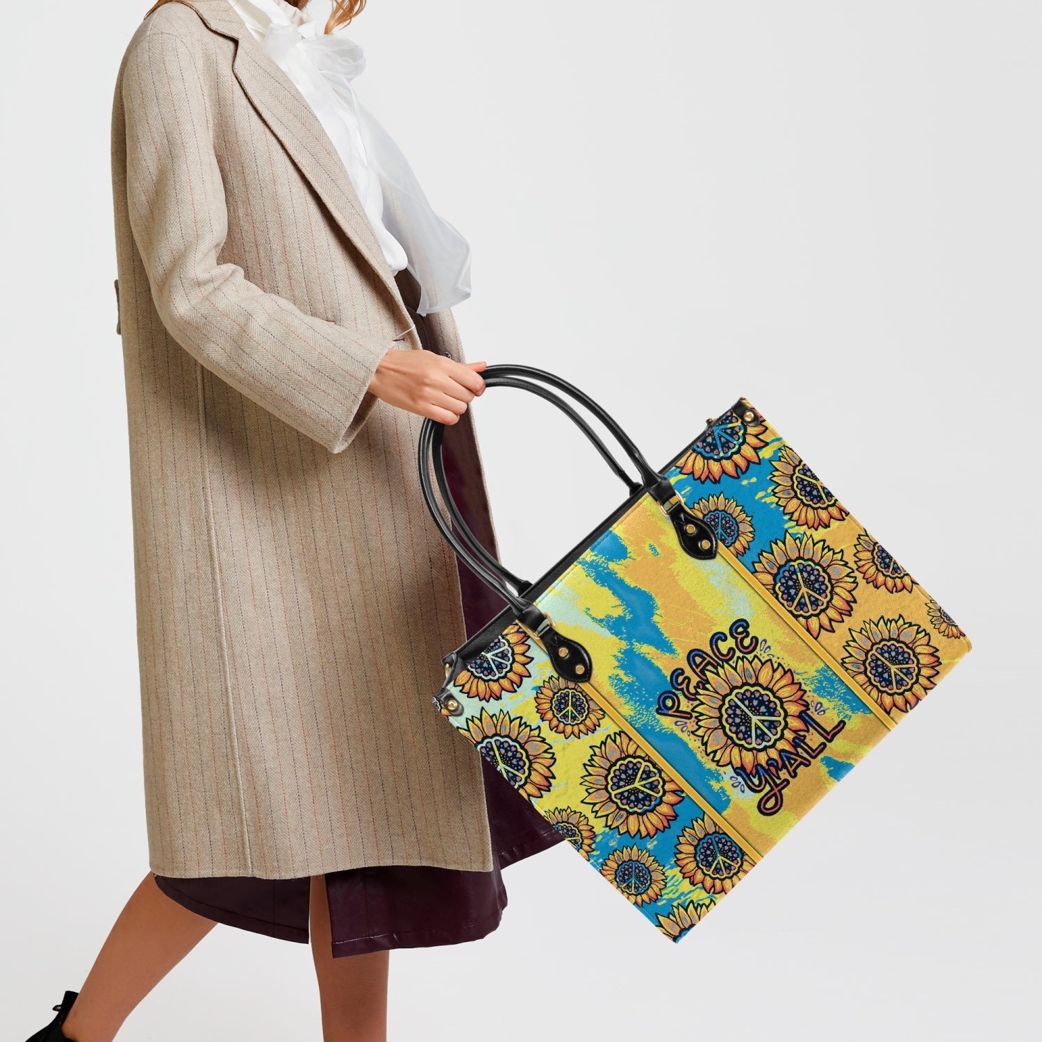 Peace Y_E2_80_99all Sunflower Peace Yellow Tie Dye Hippie Leather Bag Gift for Women _5_ W6UE4