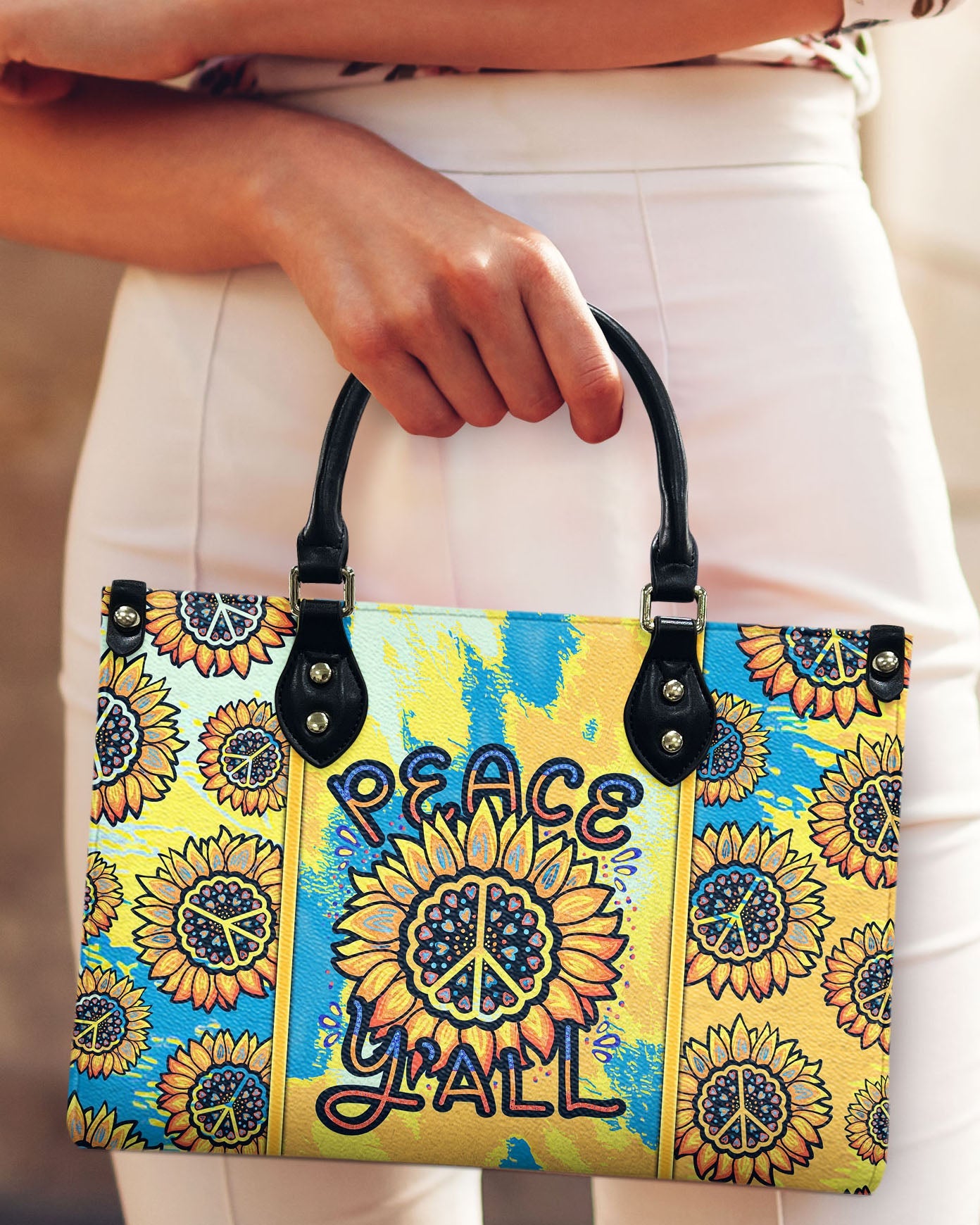 Peace Y_E2_80_99all Sunflower Peace Yellow Tie Dye Hippie Leather Bag Gift for Women _9_ 291WO