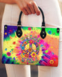 Peace Y_E2_80_99all Tie Dye Hippie Colorful Floral Peace Sign Leather Bag _3_ rDboR