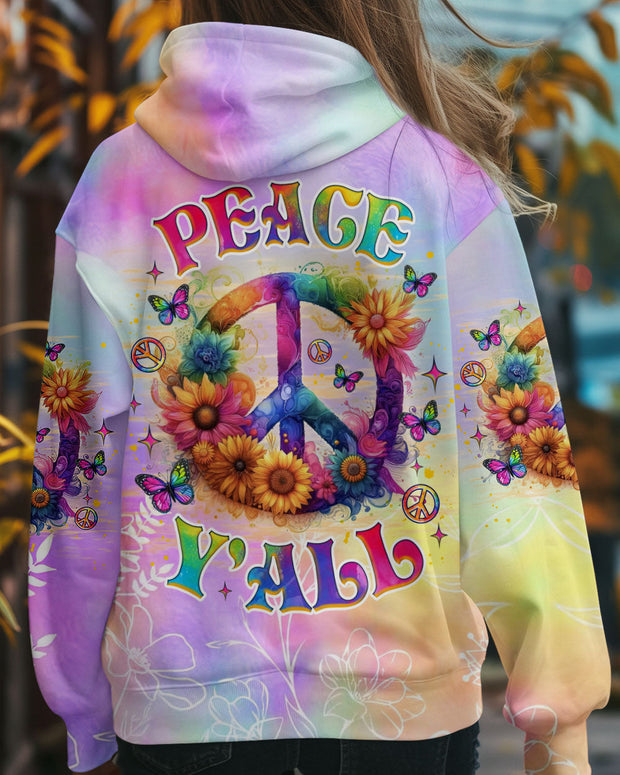 Peace Y?all - Tie Dye Peace Symbol with Flowers and Butterflies - AOP Shirts