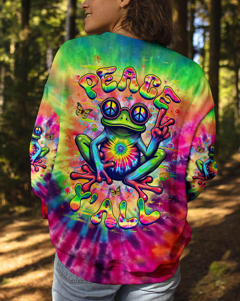 Peace Yall Tie Dye Frog Groovy Hippie Graphic for Women AOP Shirts _9_ abs4G