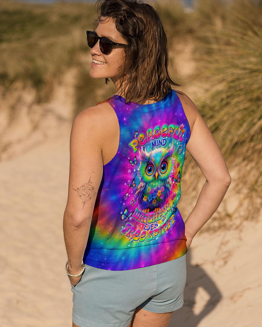 Peaceful Mind Watchful Eyes Owl Colorful Free Spirit Tie Dye Design AOP Shirts _11_ aYjNc