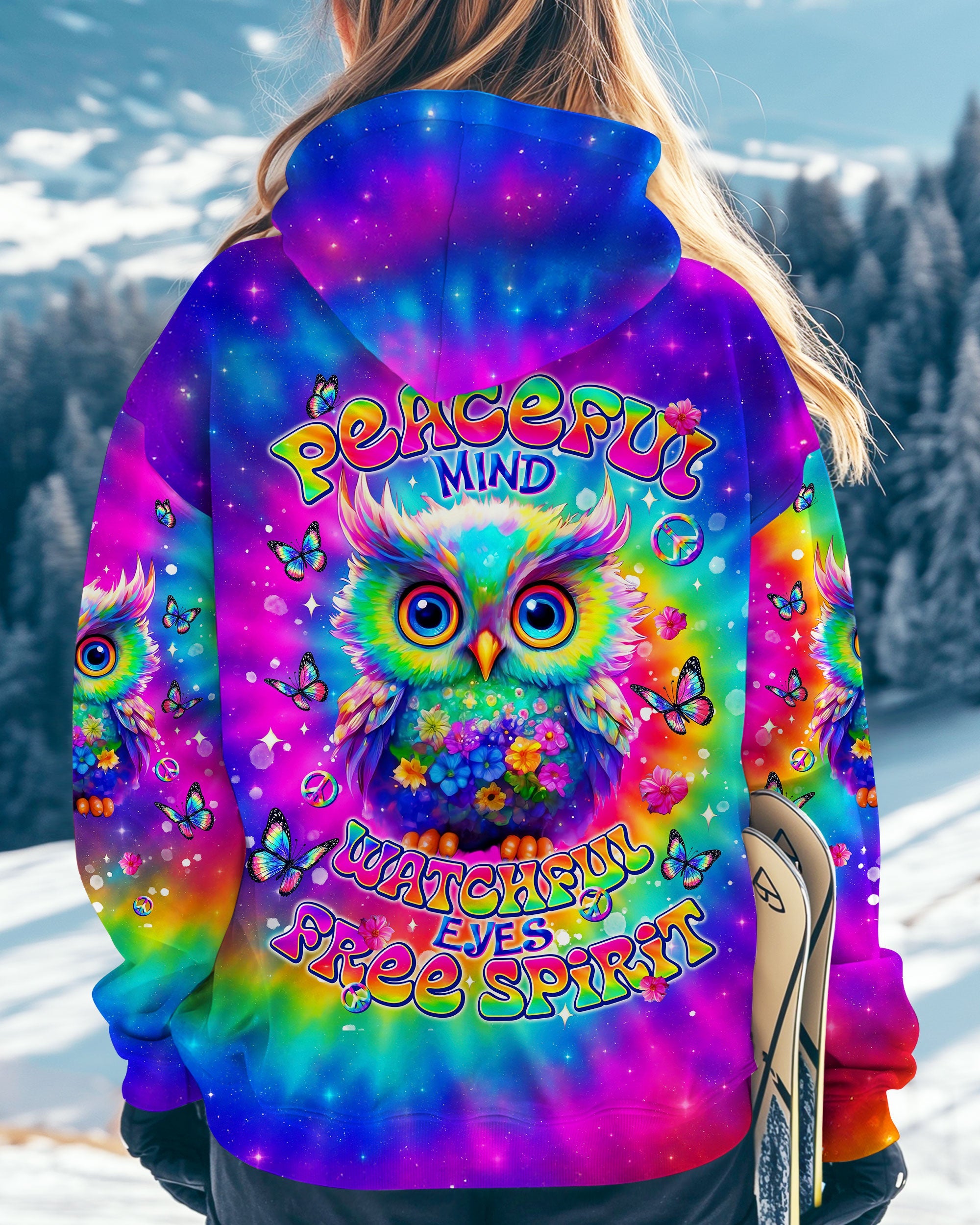 Peaceful Mind Watchful Eyes Owl Colorful Free Spirit Tie Dye Design AOP Shirts _5_ jkrKg