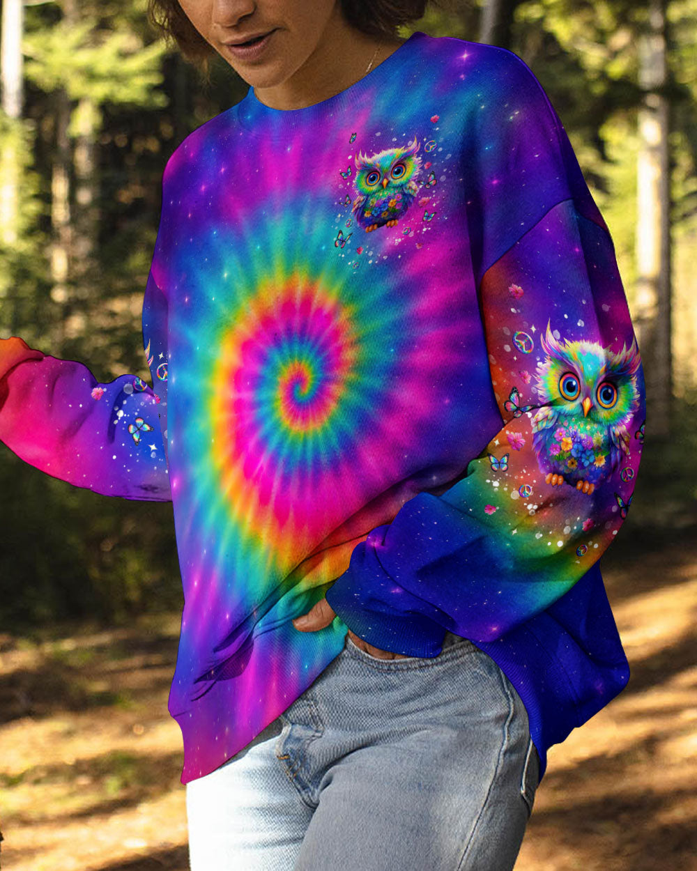 Peaceful Mind Watchful Eyes Owl Colorful Free Spirit Tie Dye Design AOP Shirts _6_ N1Qtl