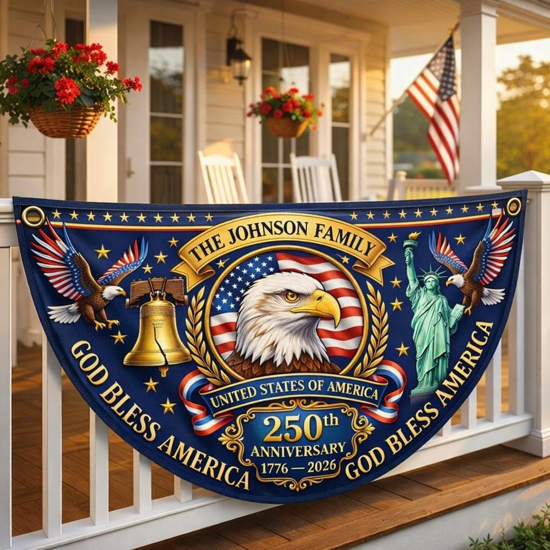 Personalized 250th Semiquincentennial Bunting Flag_ Custom Family Name USA 250th Anniversary Flag 001