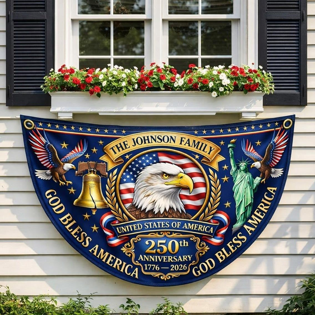Personalized 250th Semiquincentennial Bunting Flag_ Custom Family Name USA 250th Anniversary Flag