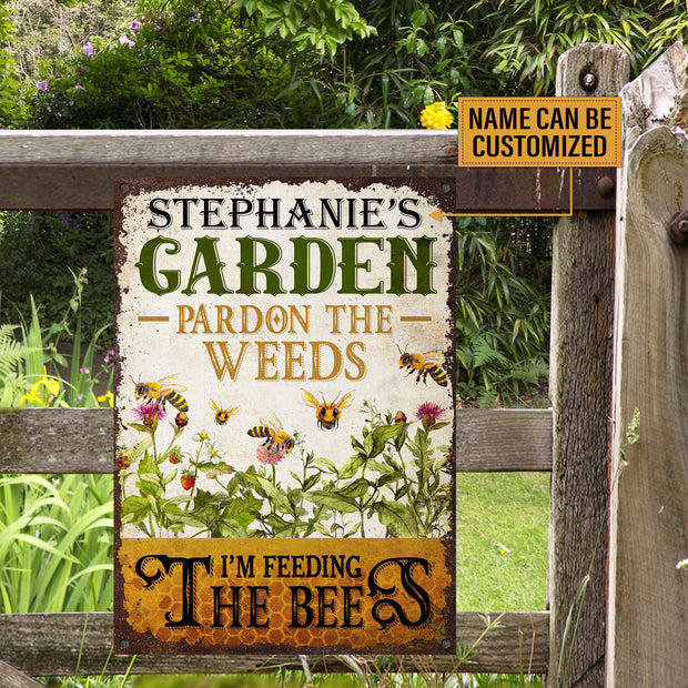 Bee Garden Pardon The Weeds - Personalized Metal Signs - Gift for Gardening Lovers