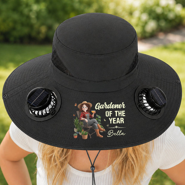 Plant Lady Gardener Of The Year - Personalized Solar Fan Hat - Gift For Gardening Lovers
