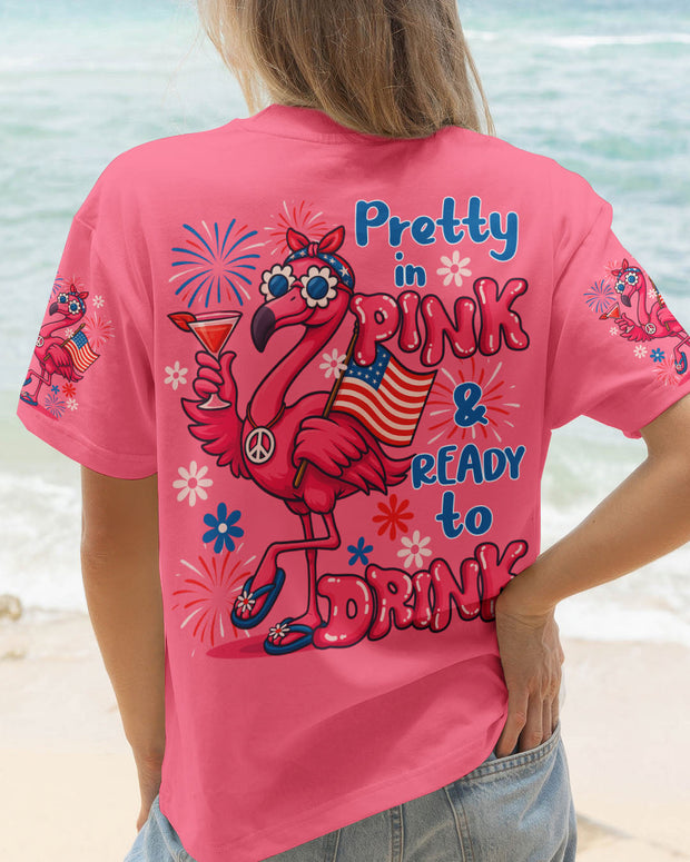 Pretty in Pink Flamingo Ready to Drink - Funny Summer Tee for Women - AOP Shirts