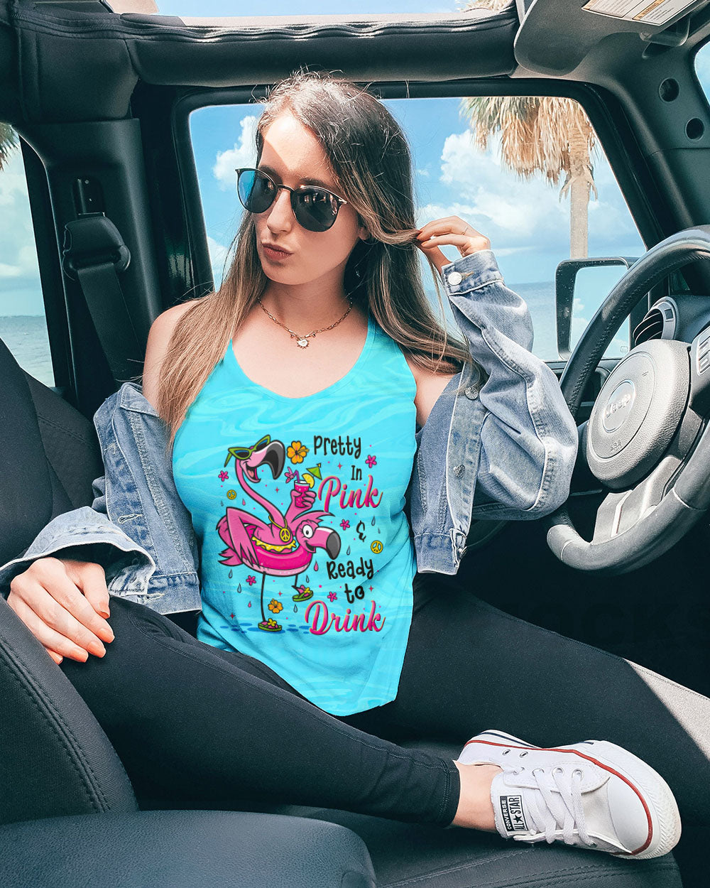 Pretty in Pink Ready To Drink Flamingo Fun Graphic Tee with Drink Peace _26 Flower for Women AOP Shirts _11_ 3OOmH