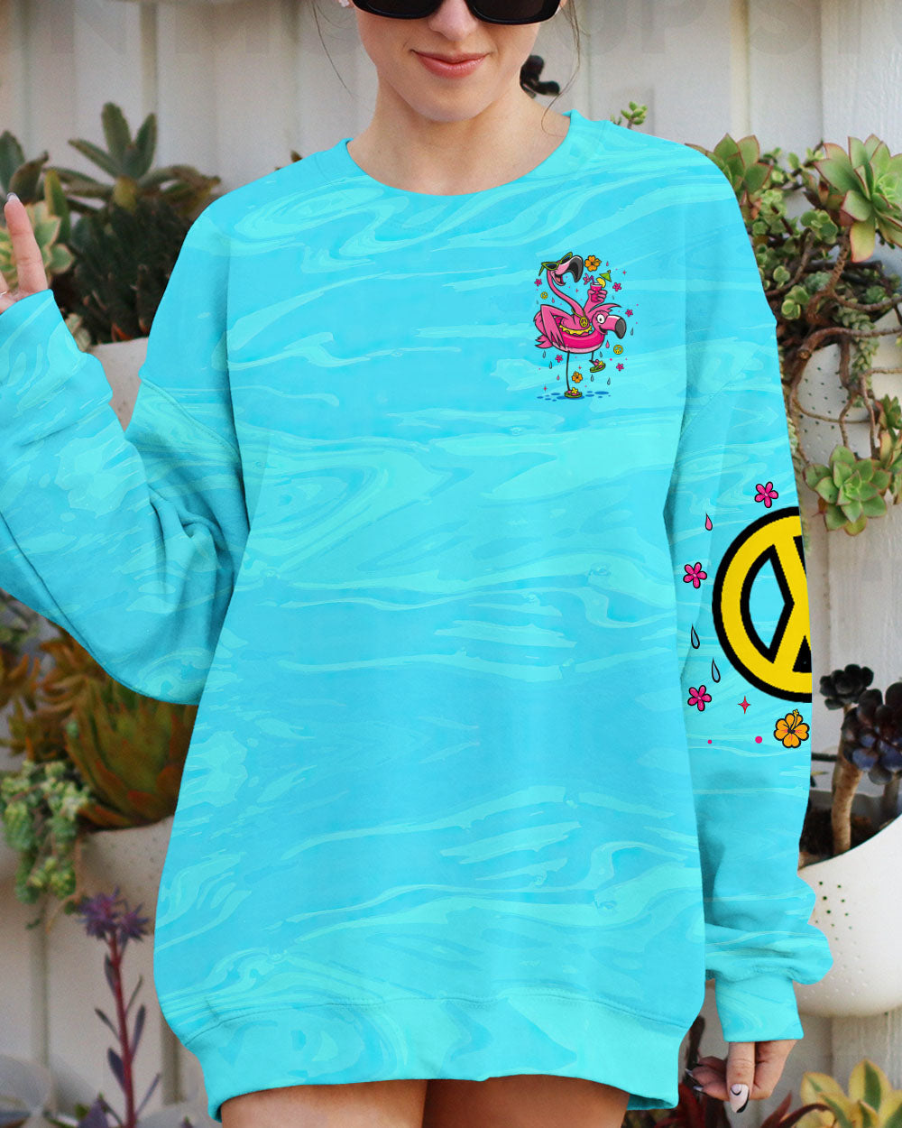 Pretty in Pink Ready To Drink Flamingo Fun Graphic Tee with Drink Peace _26 Flower for Women AOP Shirts _8_ tRYA2
