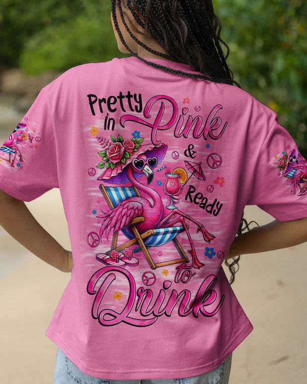 Pretty in Pink & Ready to Drink - Chill Flamingo with Cocktail Summer Vibe - AOP Shirts