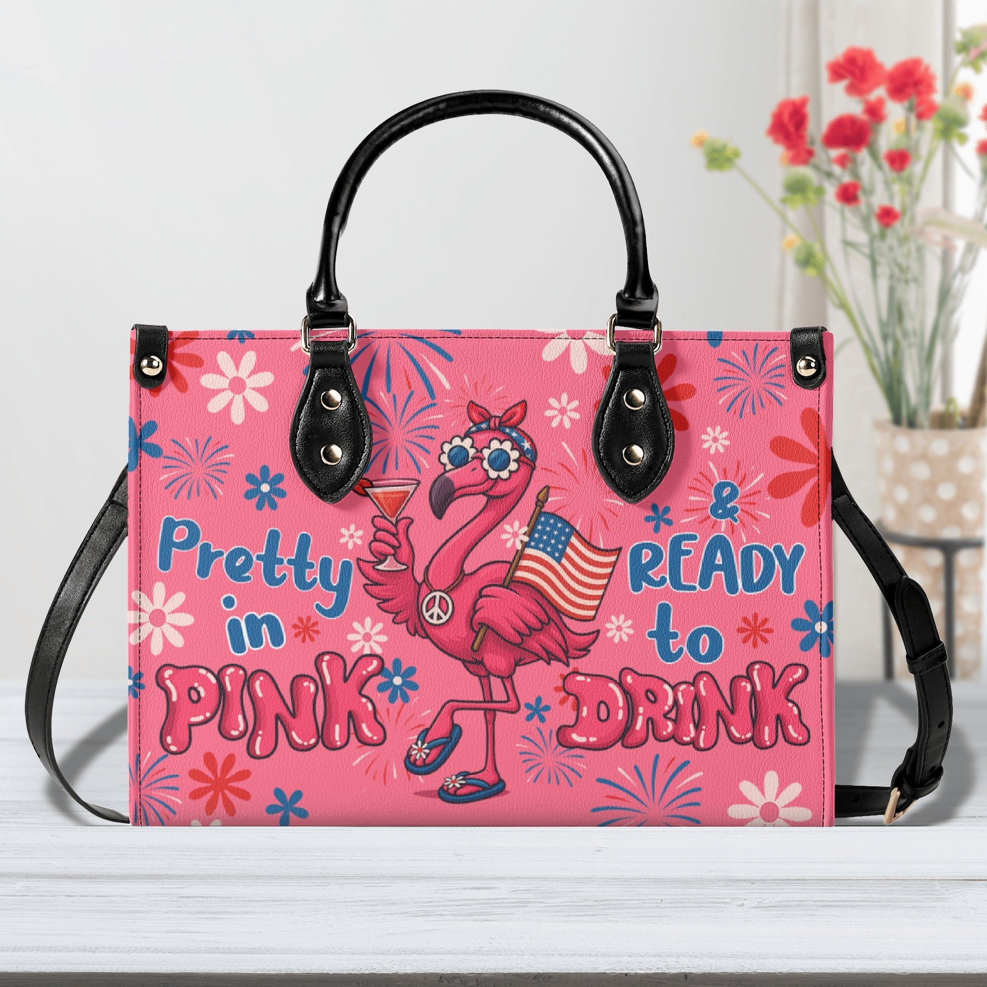 Pretty in Pink _26 Ready to Drink Flamingo Patriot Drink Cocktail Leather Bag _4_ bC1Eu