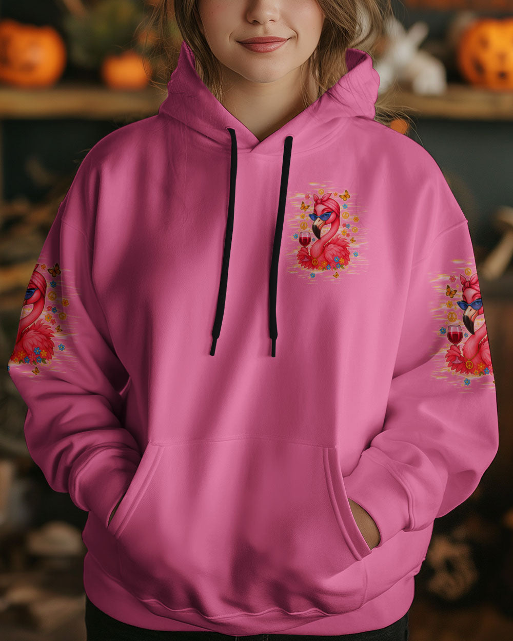 Pretty in Pink _26 Ready to Drink Flamingo with Wine Graphic for Women AOP Shirts _7_ jBXUS