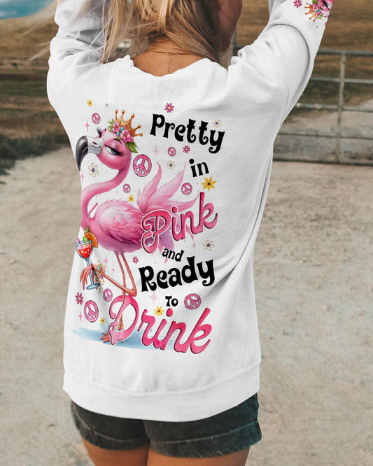 Pretty in Pink and Ready to Drink Flamingo Cocktail Funny Party AOP Shirts _10_ bW2Ee