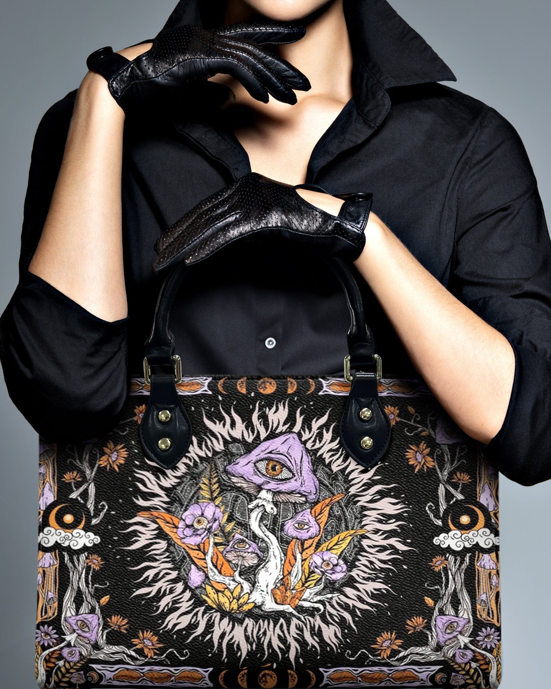 Psychedelic Mushroom with Eyes Hippie Leather Bag Gift for Women _3_ hIIko
