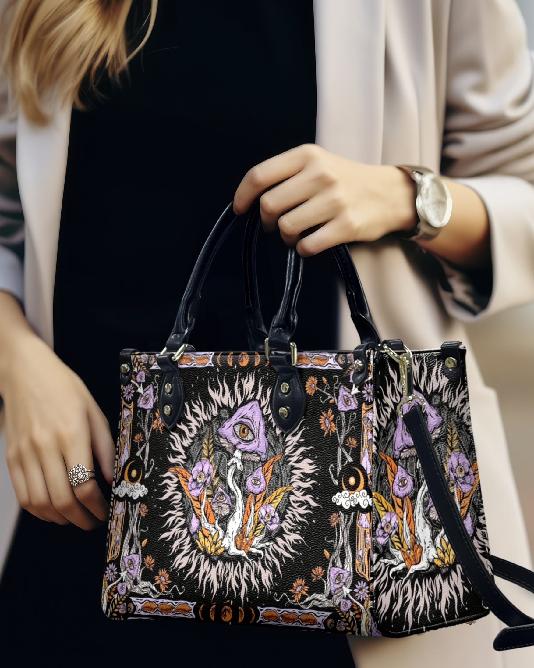 Psychedelic Mushroom with Eyes Hippie Leather Bag Gift for Women _4_ eLDzT