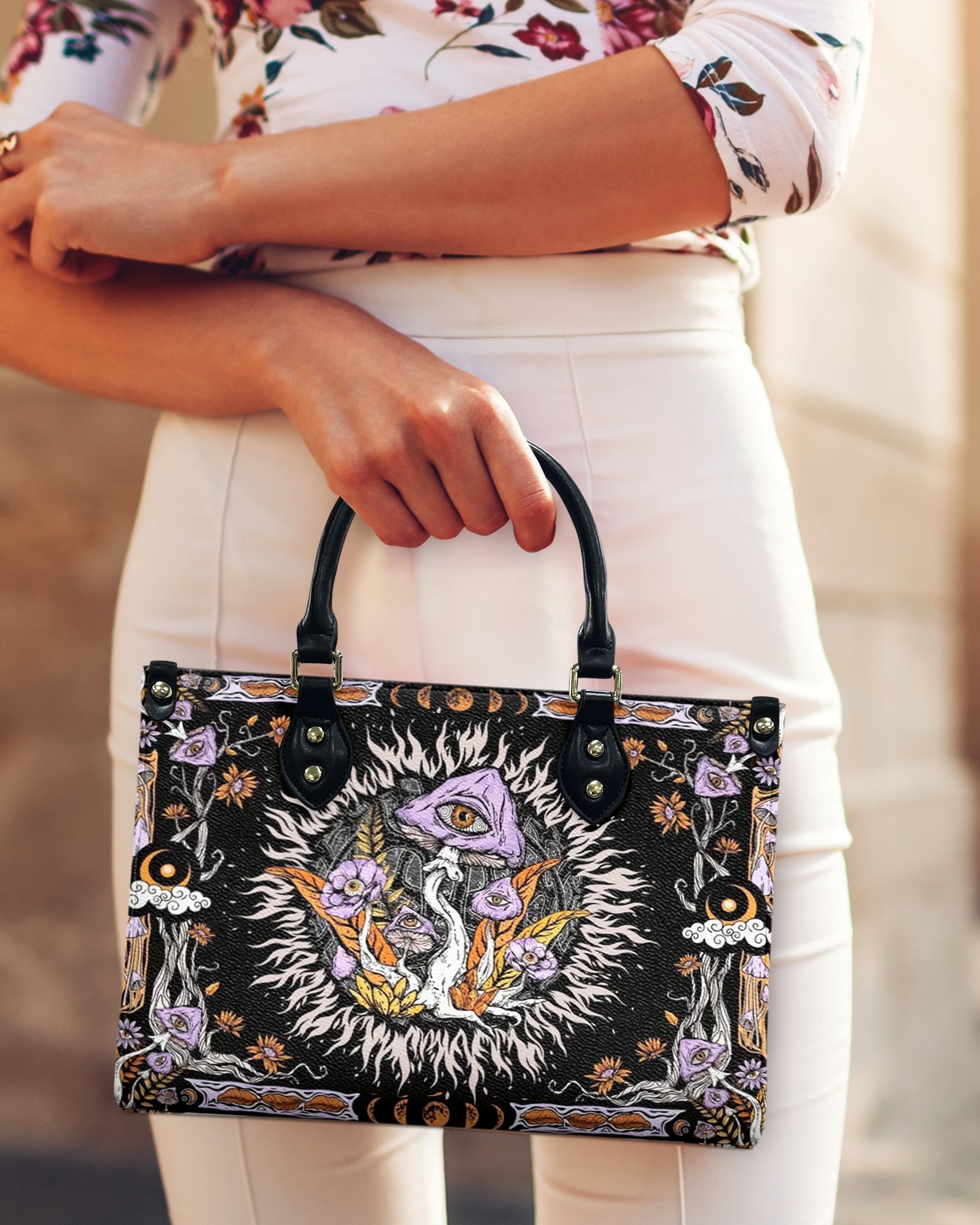 Psychedelic Mushroom with Eyes Hippie Leather Bag Gift for Women _5_ iBEV0