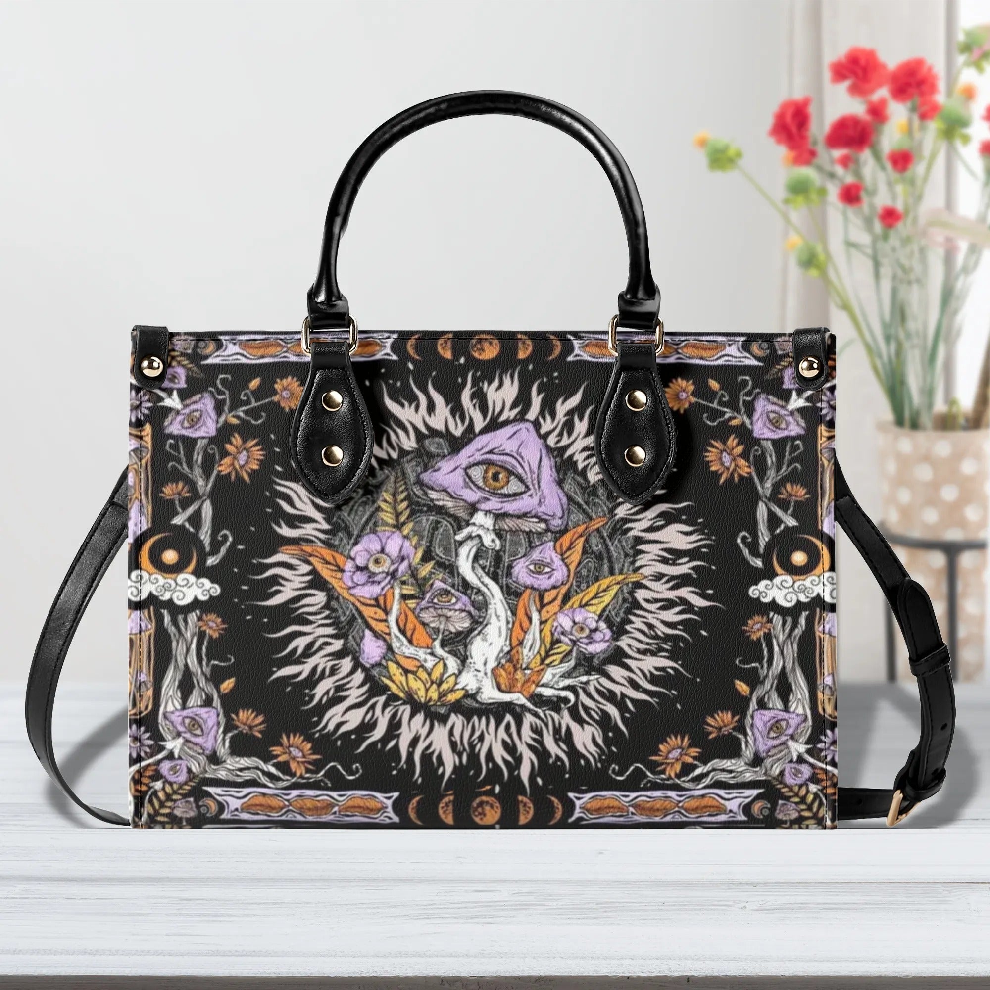Psychedelic Mushroom with Eyes Hippie Leather Bag Gift for Women _9_ Y9gVf