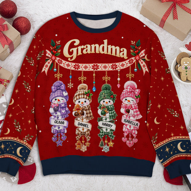 Grandmas Little Snowmen Christmas - Personalizef Ugly Sweatshirt - Gift For Family