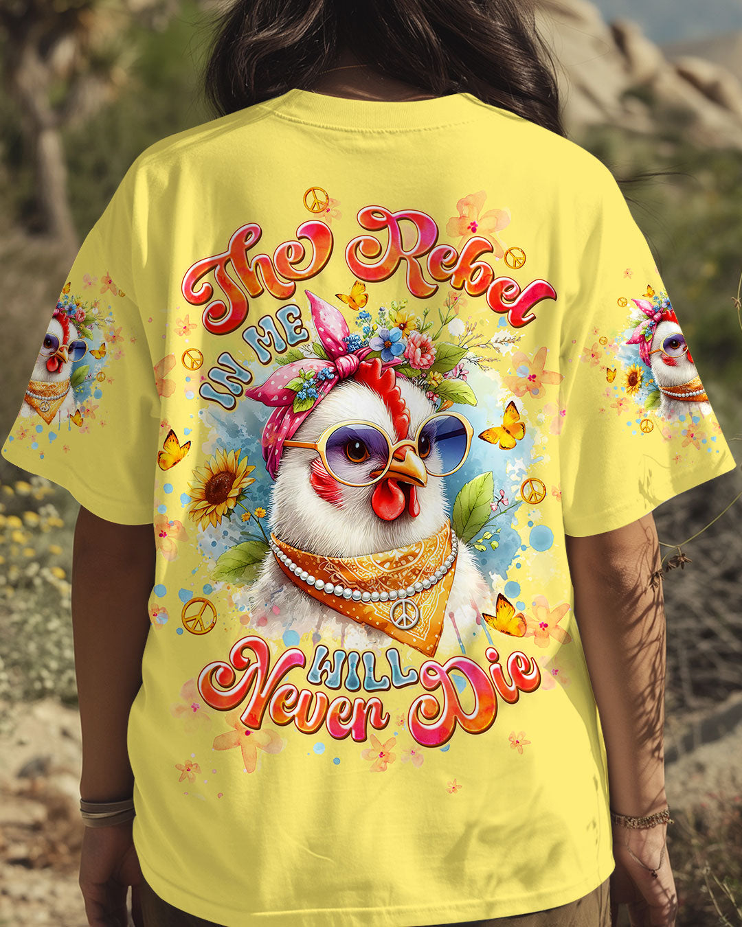 Rebel Chicken Funny Flower Crowned Hen with Sunglasses AOP Shirts _1_ XYR0a