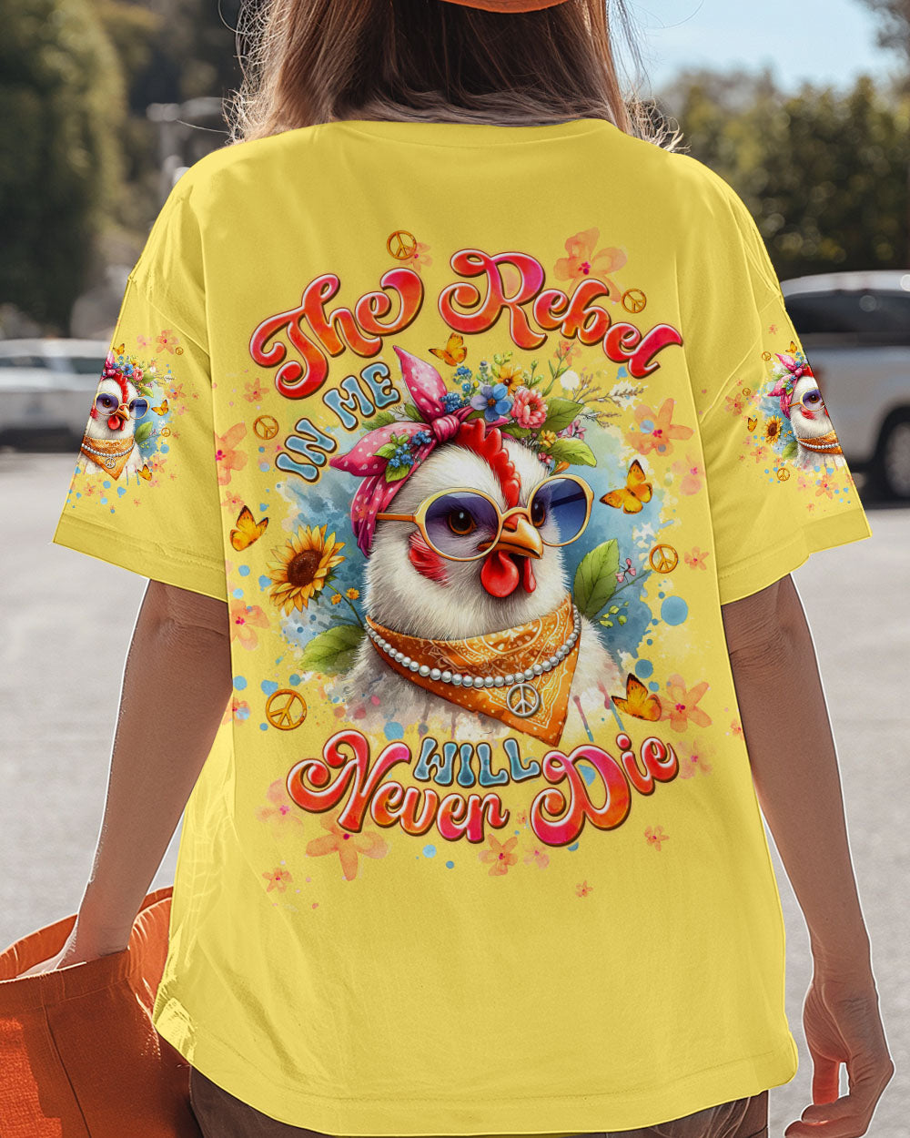 Rebel Chicken Funny Flower Crowned Hen with Sunglasses AOP Shirts _3_ dKEXk
