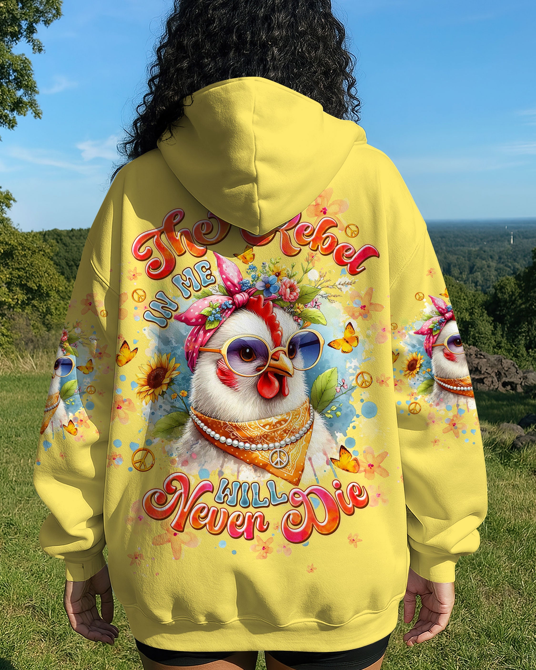 Rebel Chicken Funny Flower Crowned Hen with Sunglasses AOP Shirts _5_ R6Asw