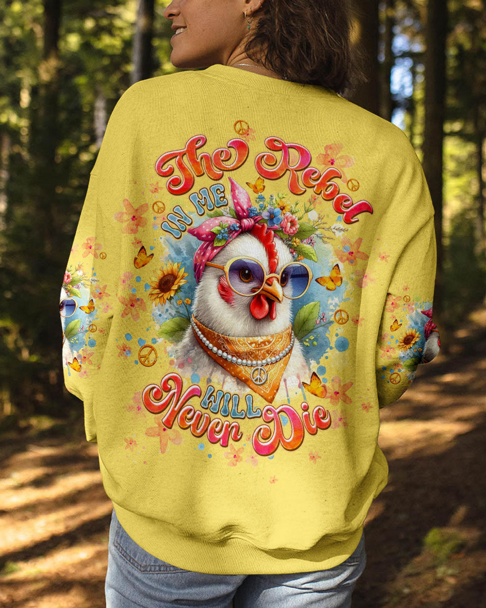 Rebel Chicken Funny Flower Crowned Hen with Sunglasses AOP Shirts _7_ ZvCQ3