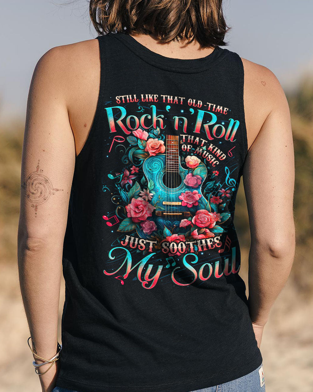 Rock and Roll Soothes My Soul Floral Guitar and Music Quote AOP Shirts _11_ DqoKv