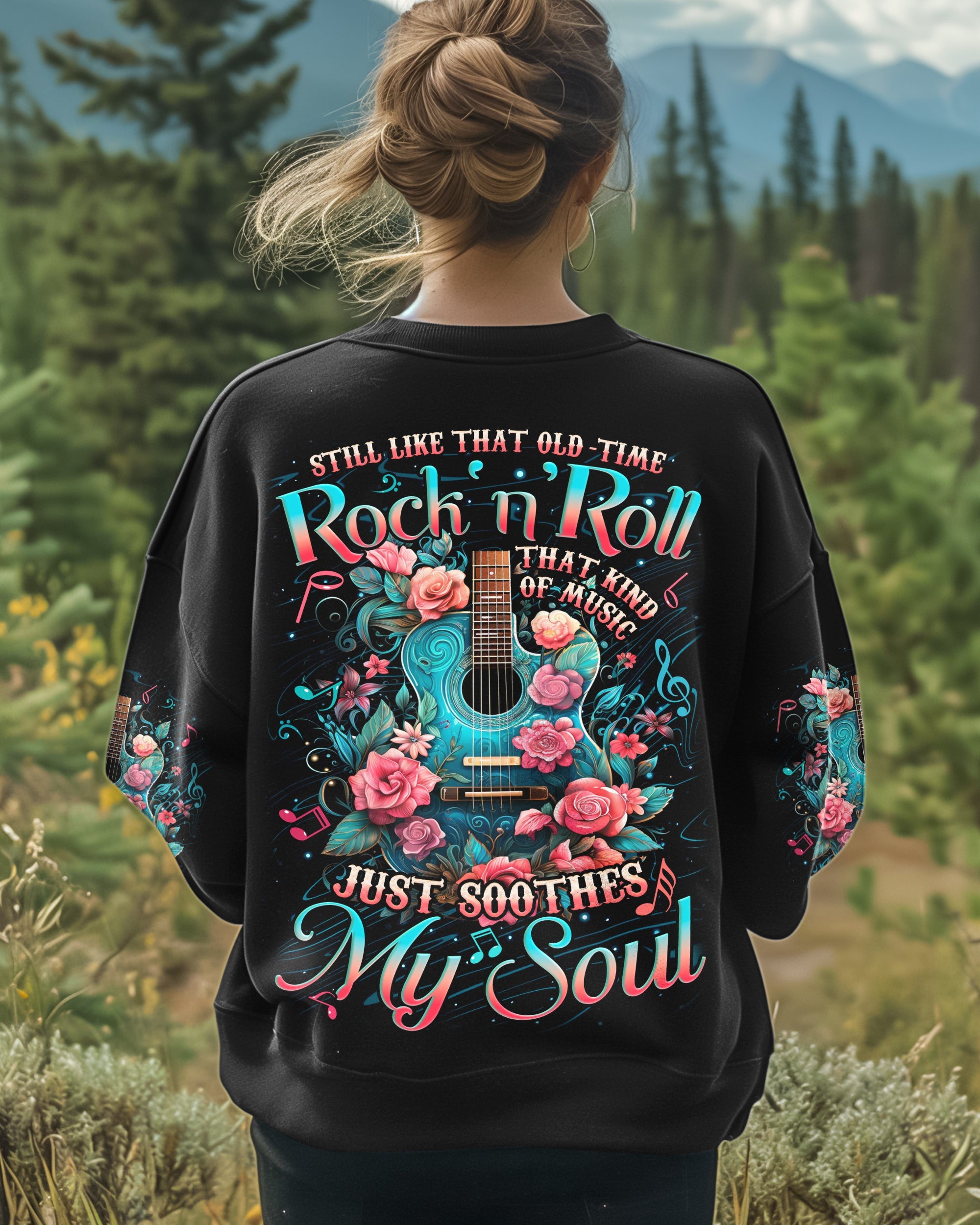 Rock and Roll Soothes My Soul Floral Guitar and Music Quote AOP Shirts _7_ mhBUQ