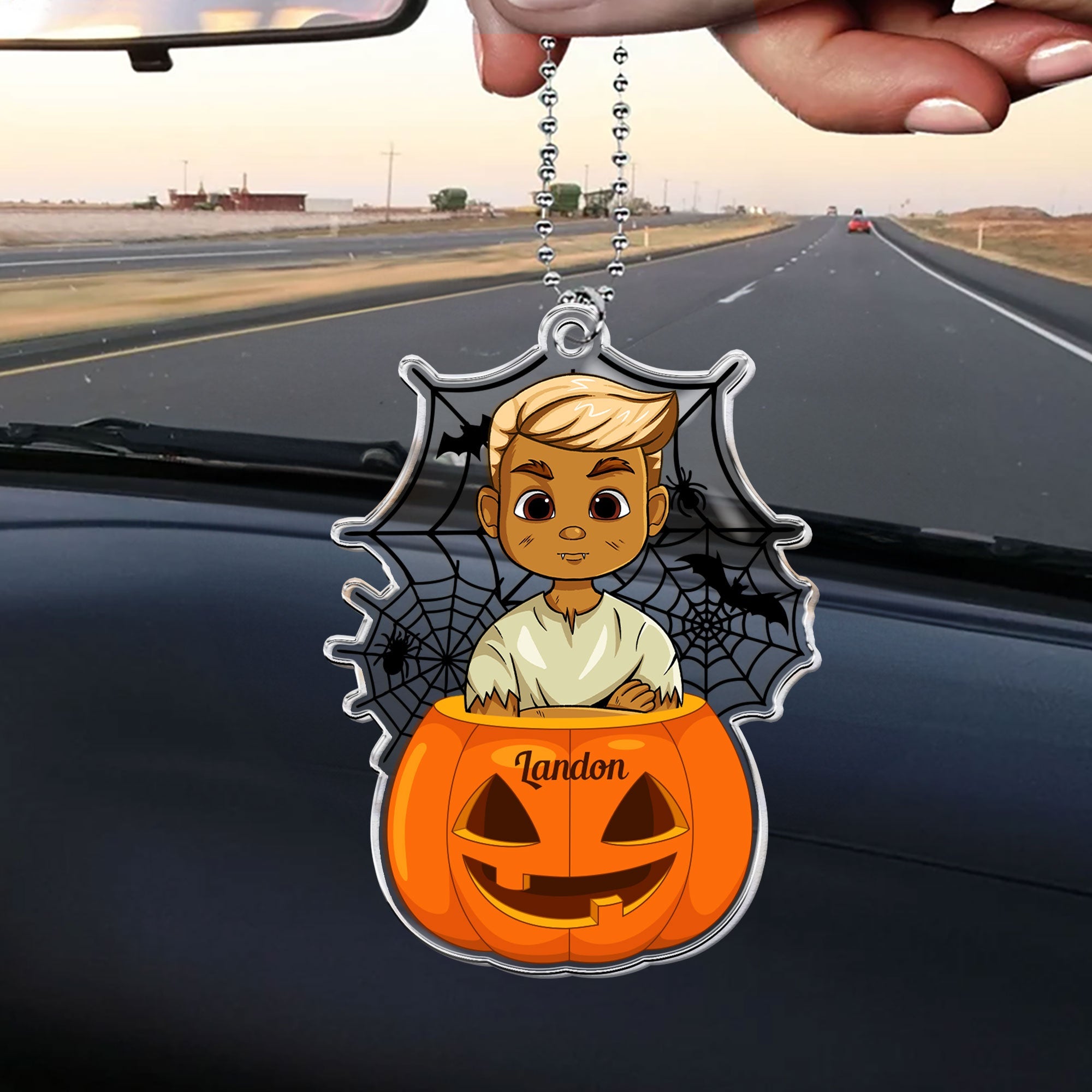 Scary Monster Kid In The Pumpkin Halloween Gift Personalized Car Ornament_1