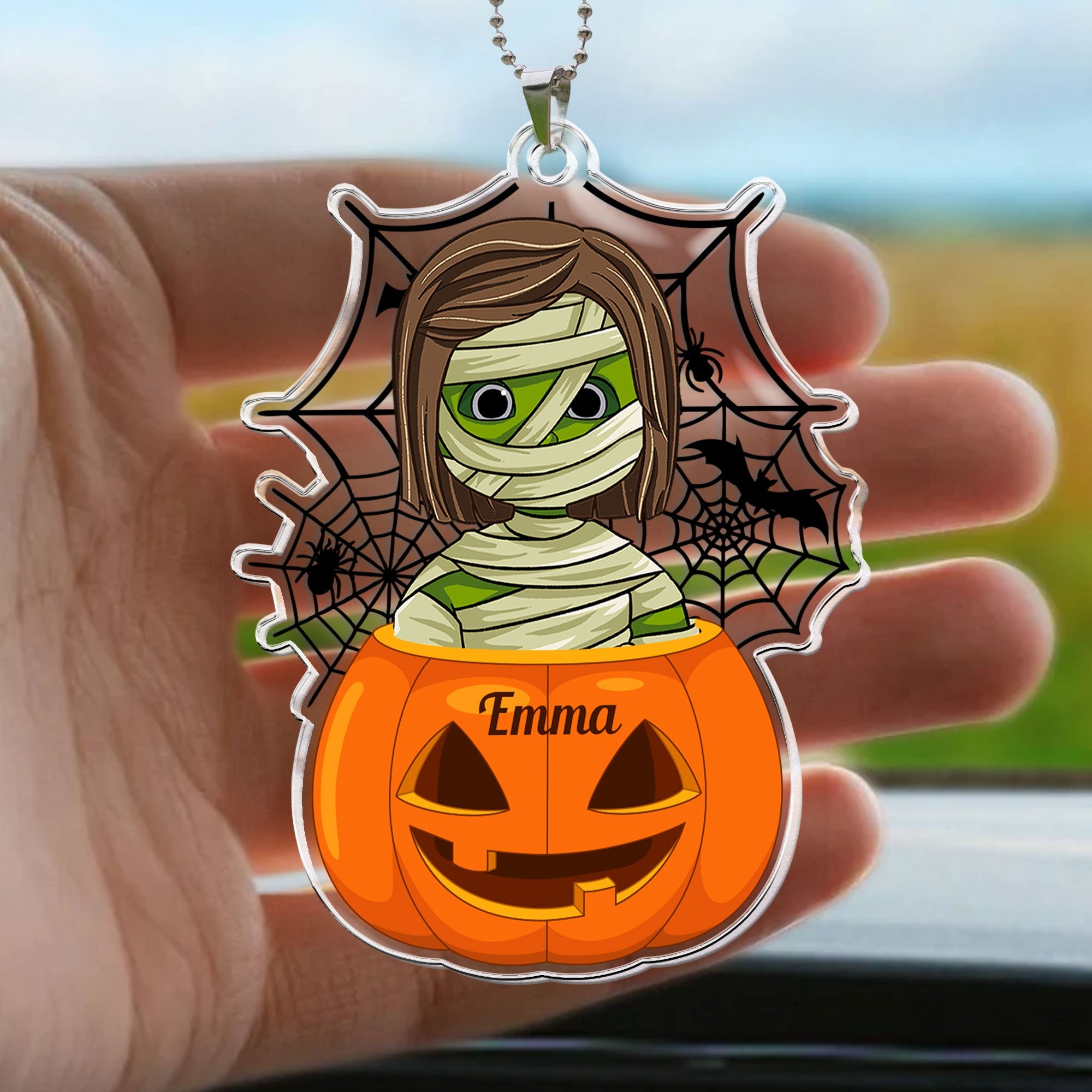 Scary Monster Kid In The Pumpkin Halloween Gift Personalized Car Ornament_3