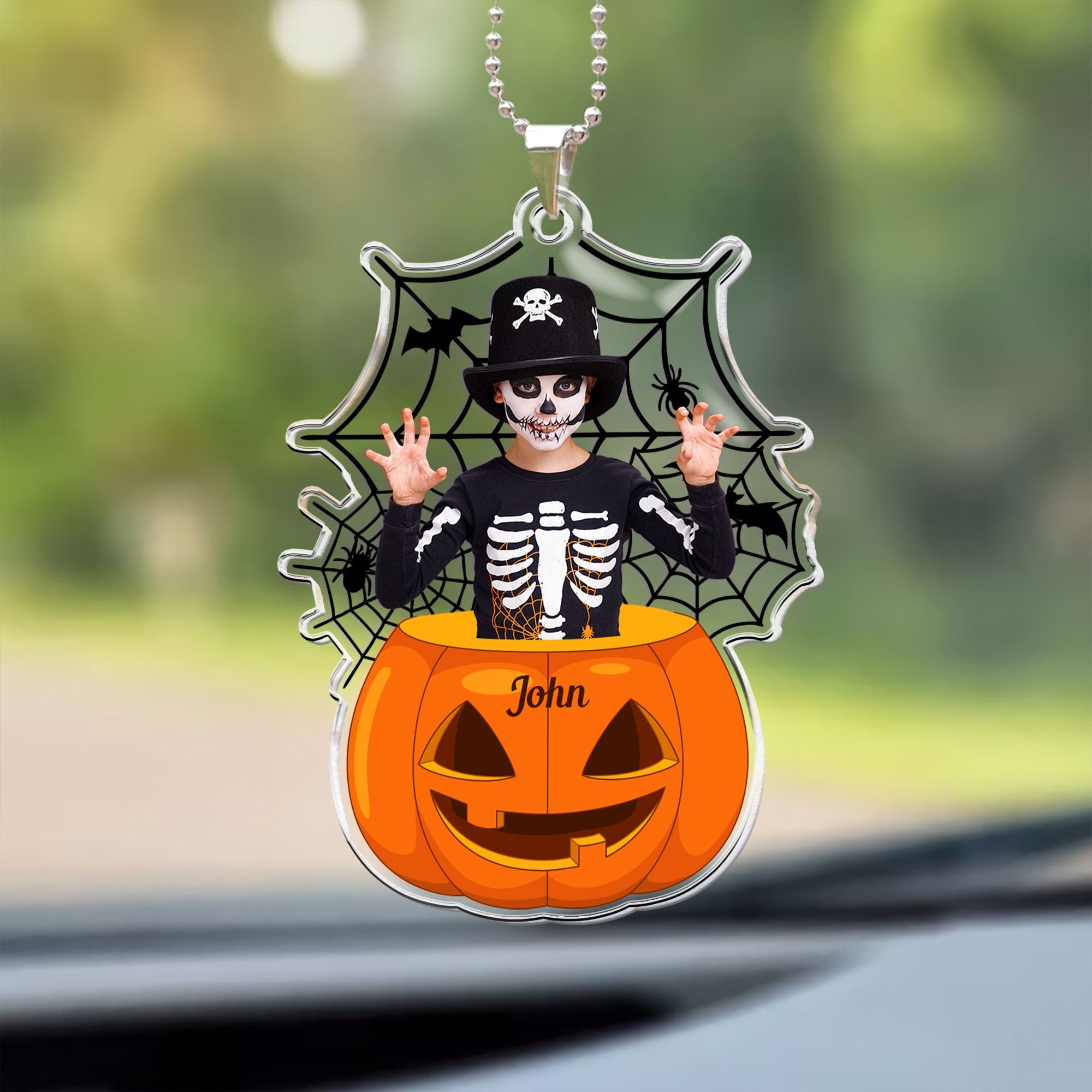 Scary Monster Kid In The Pumpkin Halloween Gift Personalized Car Ornament_4