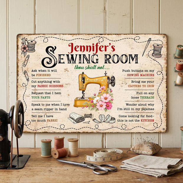 Sewing Room Thou Shalt Not Custom Name Gift For Her, Sewing Lovers - Personalized Metal Sign