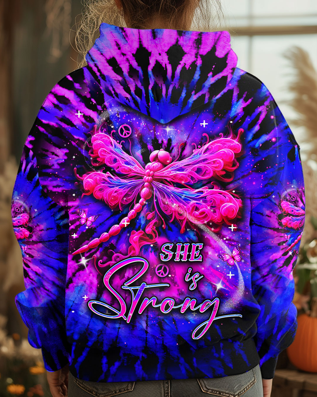She Is Strong Dragonfly Tie Dye Neon Inspirational AOP Shirts _8_ AaJf1