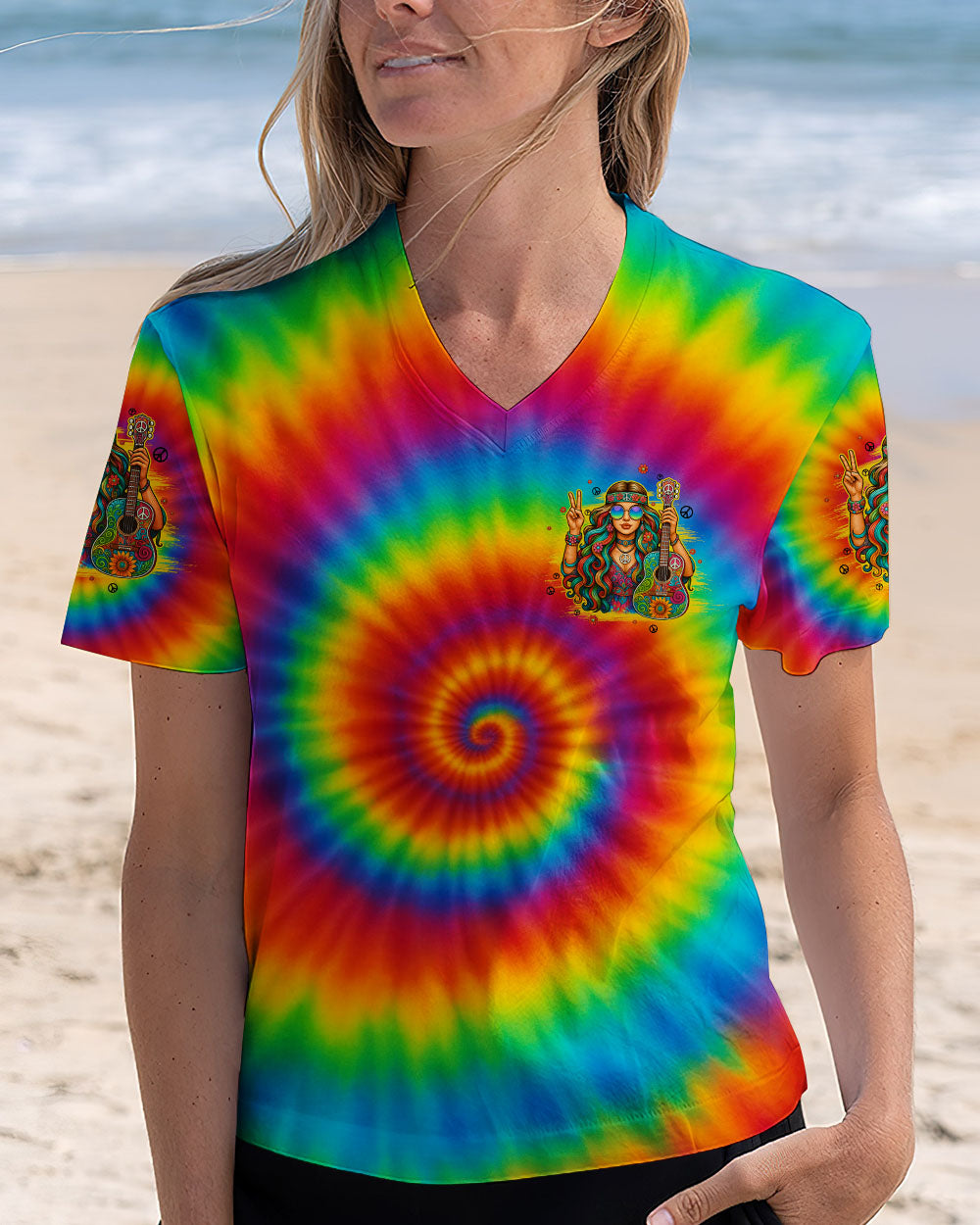 She is Sunshine Just Like a Rainbow After the Rain Tie Dye Hippie Girl AOP Shirts _2_ GMGbW